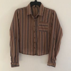 Crop Button Down Long Sleeve